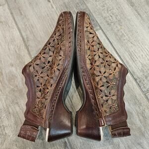 Pikolinos Romana Laser-Cut Floral Slingback Flats EU 36 / US 6 Brown Leather